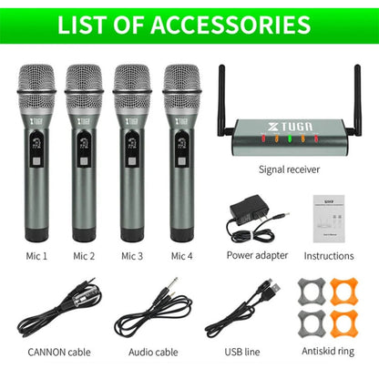 Système de microphone sans fil professionnel XTUGA U-F4600 UHF 4 canaux avec 4 microphones portables (prise US)