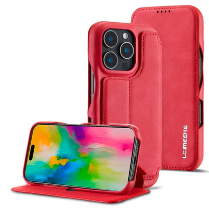 For iPhone 15 Pro Max LC.IMEEKE Hon Ancient Series Flip Leather Phone Case(Red)