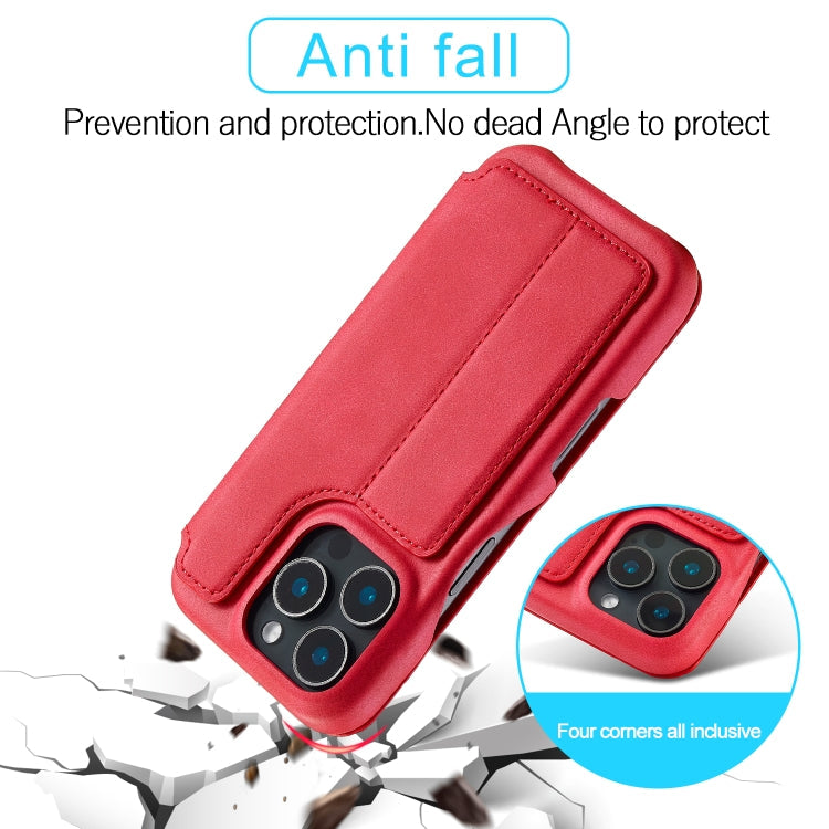 For iPhone 15 Pro LC.IMEEKE Hon Ancient Series Flip Leather Phone Case(Red)