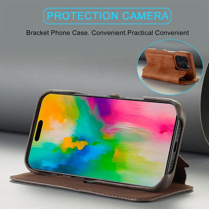For iPhone 15 Pro LC.IMEEKE Hon Ancient Series Flip Leather Phone Case(Brown)