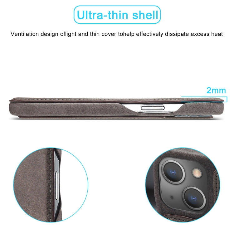 For iPhone 15 Plus LC.IMEEKE Hon Ancient Series Flip Leather Phone Case(Coffee)