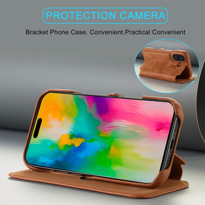 For iPhone 15 Plus LC.IMEEKE Hon Ancient Series Flip Leather Phone Case(Brown)