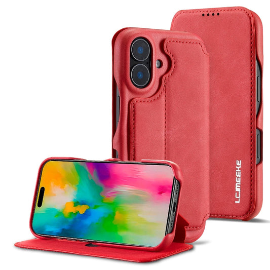 Pour iPhone 15 LC.IMEEKE Hon Ancienne Série Étui de Téléphone en Cuir à Rabat (Rouge)