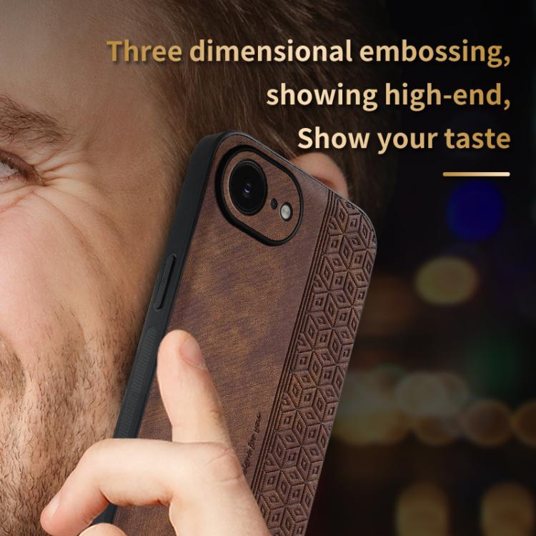 For iPhone 16e / 17e AZNS 3D Embossed Skin Feel Phone Case(Brown)