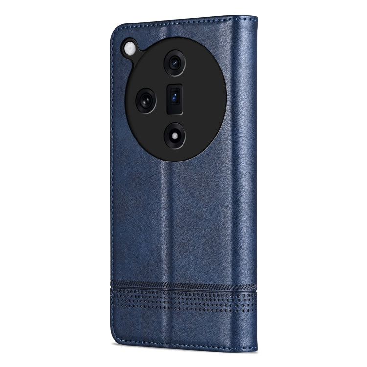 Pour l'étui de téléphone en cuir à rabat magnétique texturé en veau AZNS pour OPPO Find X7 (Bleu foncé)