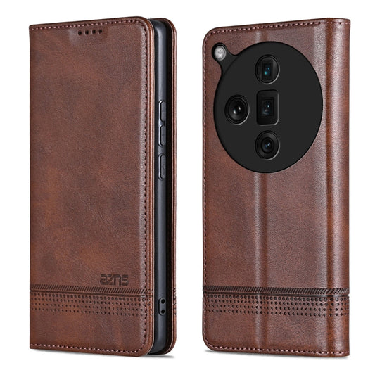 For OPPO Find X7 Ultra AZNS Magnetic Calf Texture Flip Leather Phone Case(Dark Brown)