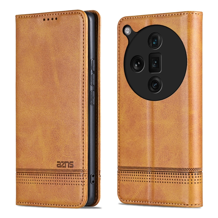 For OPPO Find X7 Ultra AZNS Magnetic Calf Texture Flip Leather Phone Case(Light Brown)