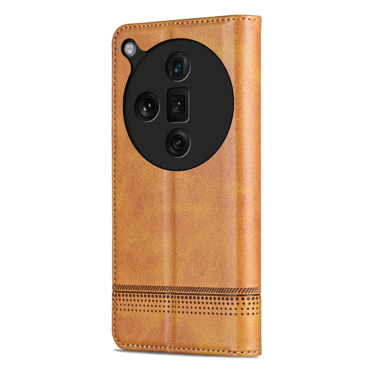 For OPPO Find X7 Ultra AZNS Magnetic Calf Texture Flip Leather Phone Case(Light Brown)