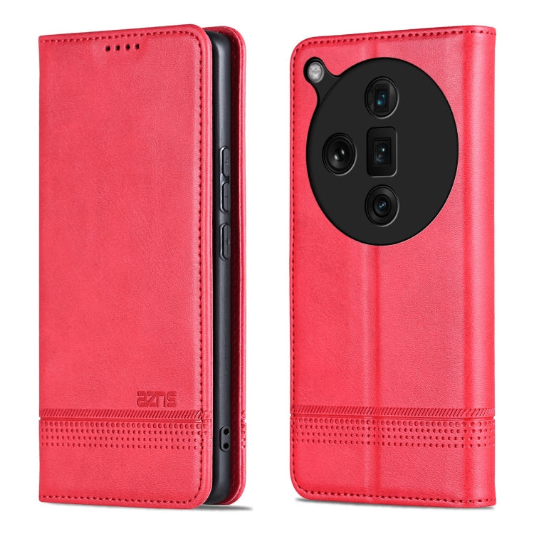 For OPPO Find X7 Ultra AZNS Magnetic Calf Texture Flip Leather Phone Case(Red)