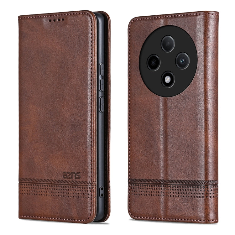 For OPPO A3 Pro 5G AZNS Magnetic Calf Texture Flip Leather Phone Case(Dark Brown)