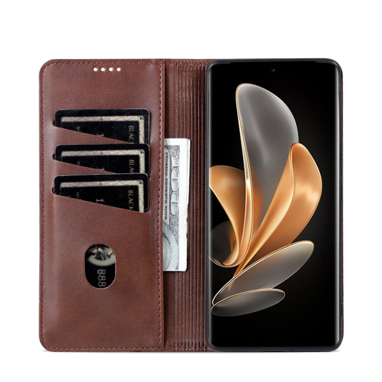 For OPPO A3 Pro 5G AZNS Magnetic Calf Texture Flip Leather Phone Case(Dark Brown)