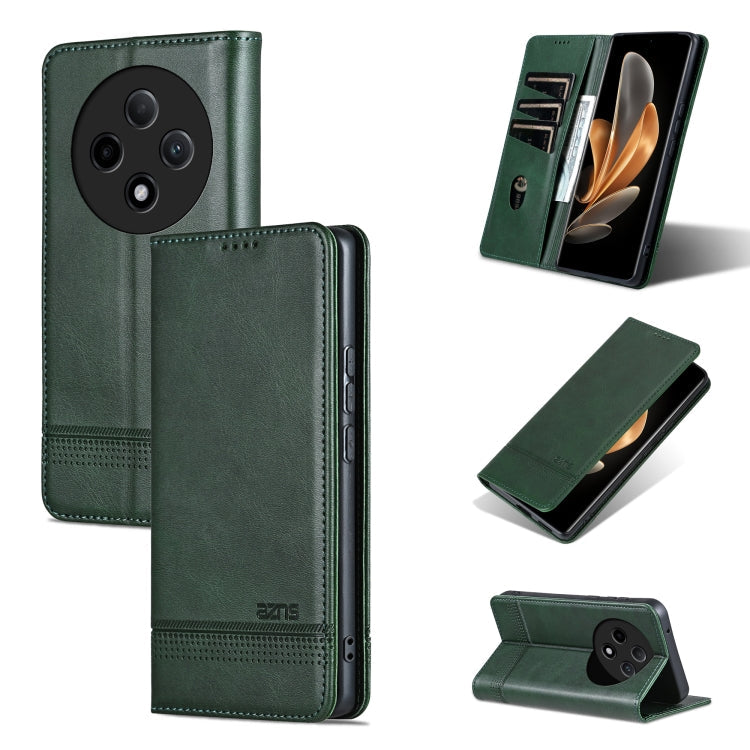 Pour OPPO A3 Pro 5G AZNS Étui de téléphone en cuir à rabat texturé magnétique (Vert foncé)