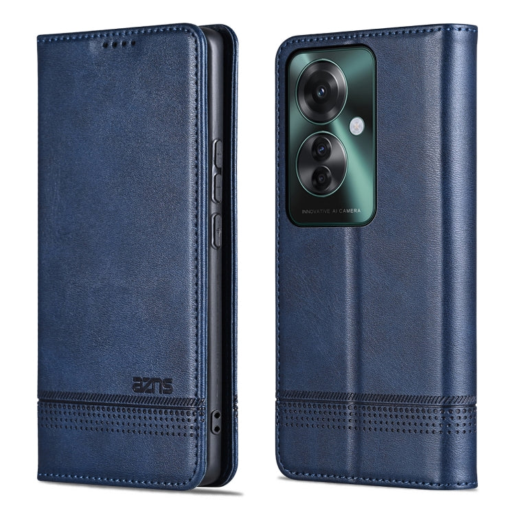 Pour OPPO Reno11 F AZNS Étui de téléphone en cuir à rabat texturé veau magnétique (bleu foncé)