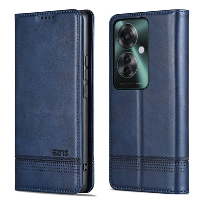 Pour OPPO Reno11 F AZNS Étui de téléphone en cuir à rabat texturé veau magnétique (bleu foncé)