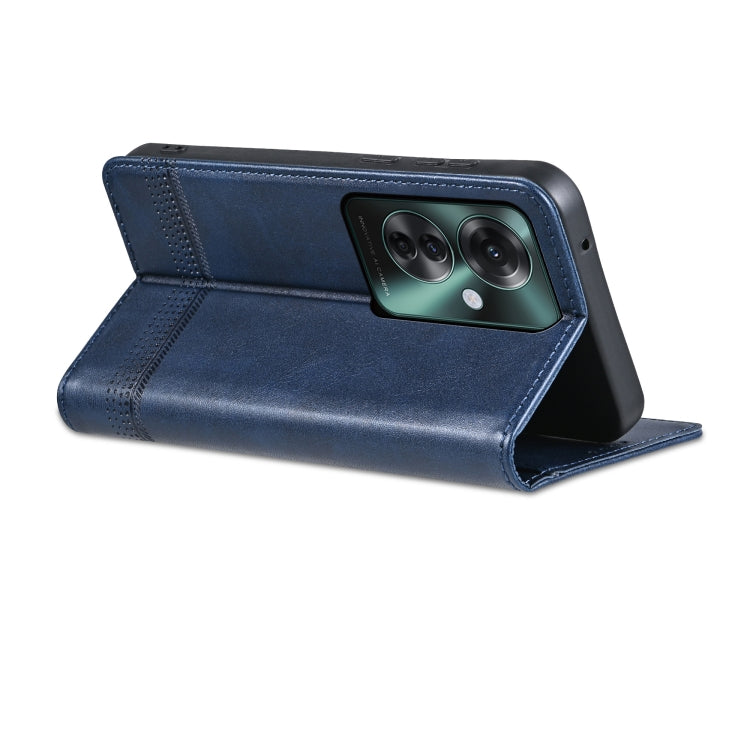 Pour OPPO Reno11 F AZNS Étui de téléphone en cuir à rabat texturé veau magnétique (bleu foncé)