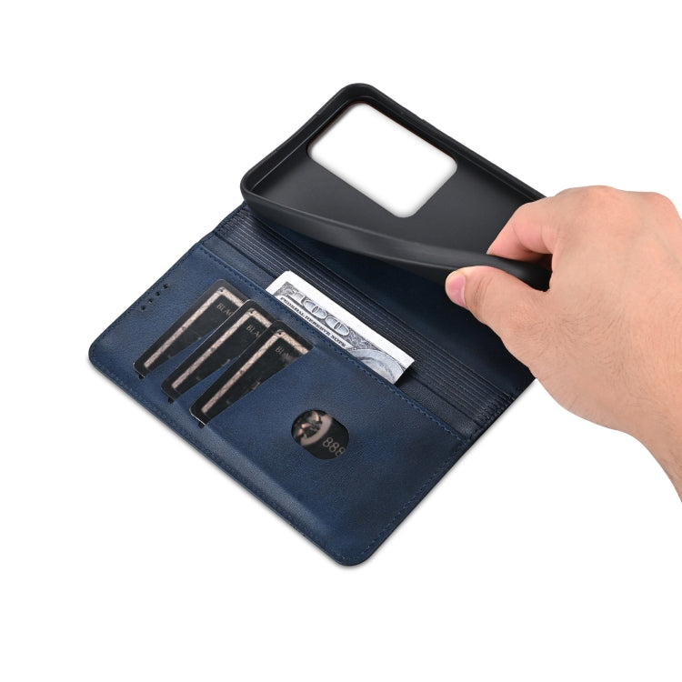Pour OPPO Reno11 F AZNS Étui de téléphone en cuir à rabat texturé veau magnétique (bleu foncé)