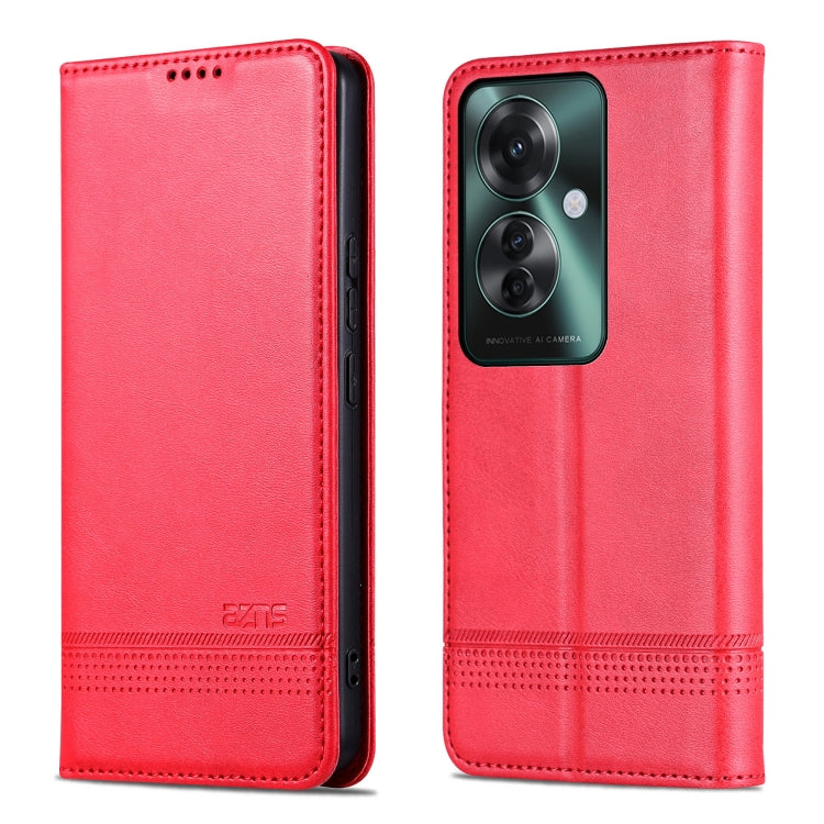 Pour OPPO Reno11 F AZNS Étui de téléphone en cuir à rabat texturé veau magnétique (Rouge)