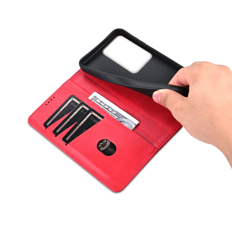 Pour OPPO Reno11 F AZNS Étui de téléphone en cuir à rabat texturé veau magnétique (Rouge)