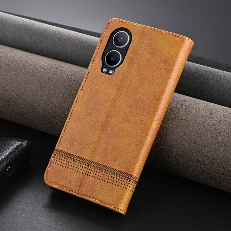 For OPPO K12x / OnePlus Nord CE4 Lite AZNS Magnetic Calf Texture Flip Leather Phone Case(Light Brown)
