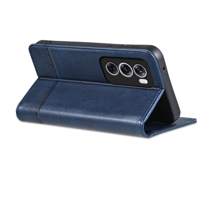 For OPPO Reno12 Global AZNS Magnetic Calf Texture Flip Leather Phone Case(Dark Blue)