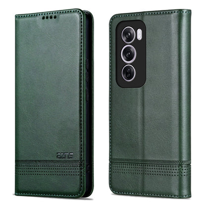 For OPPO Reno12 Global AZNS Magnetic Calf Texture Flip Leather Phone Case(Dark Green)