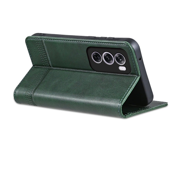 For OPPO Reno12 Global AZNS Magnetic Calf Texture Flip Leather Phone Case(Dark Green)