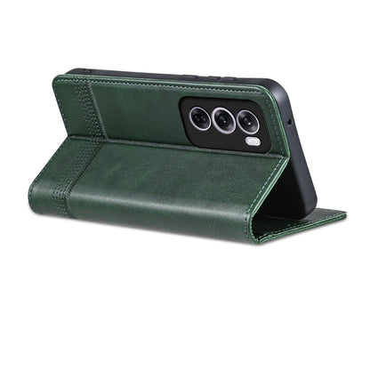 For OPPO Reno12 Global AZNS Magnetic Calf Texture Flip Leather Phone Case(Dark Green)