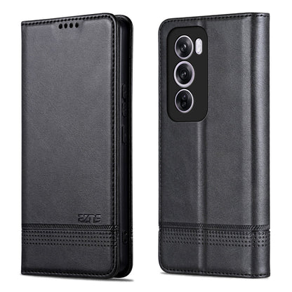 For OPPO Reno12 Global AZNS Magnetic Calf Texture Flip Leather Phone Case(Black)