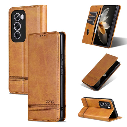 Pour étui de téléphone en cuir rabattable avec texture de veau magnétique AZNS pour OPPO Reno12 Pro Global (marron clair)
