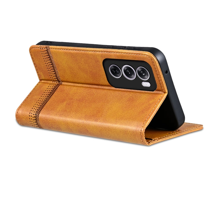 Pour étui de téléphone en cuir rabattable avec texture de veau magnétique AZNS pour OPPO Reno12 Pro Global (marron clair)