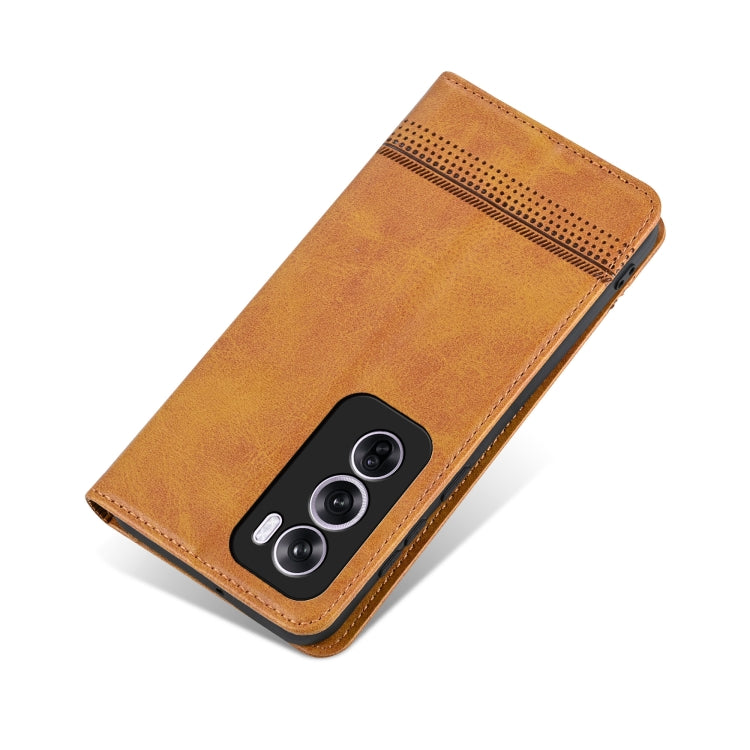 Pour étui de téléphone en cuir rabattable avec texture de veau magnétique AZNS pour OPPO Reno12 Pro Global (marron clair)