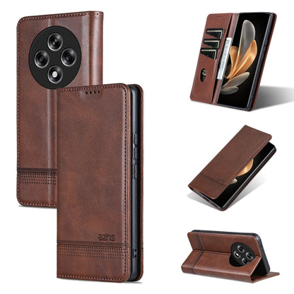 Pour Coque de téléphone en cuir rabattable à texture de veau magnétique AZNS OPPO A3 5G Chine (marron foncé)