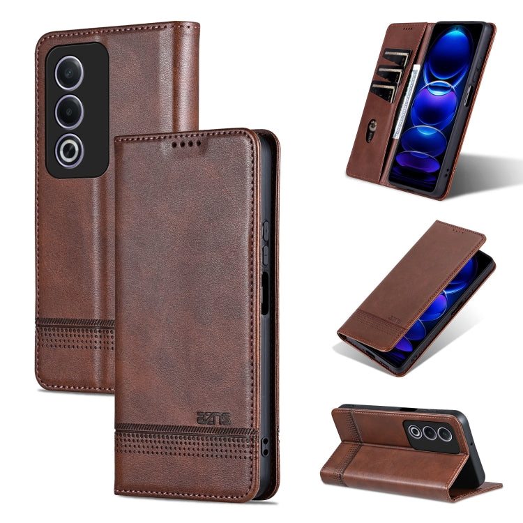 Pour OPPO A3 Energy / A3x 5G AZNS Étui de téléphone en cuir à rabat texturé magnétique en veau (marron foncé)