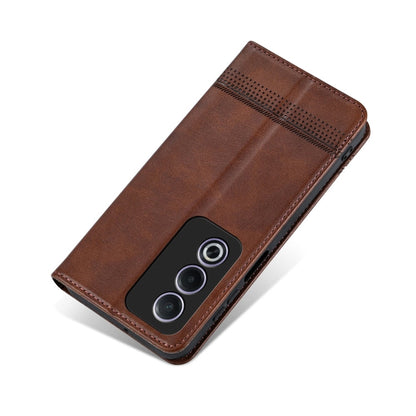 Pour OPPO A3 Energy / A3x 5G AZNS Étui de téléphone en cuir à rabat texturé magnétique en veau (marron foncé)