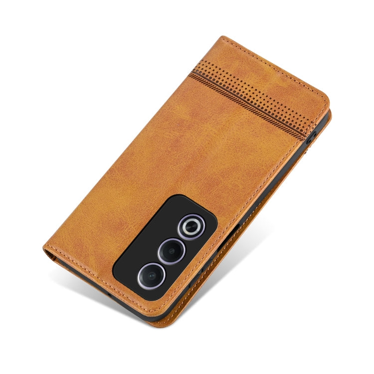 For OPPO A3 Energy / A3x 5G AZNS Magnetic Calf Texture Flip Leather Phone Case(Light Brown)
