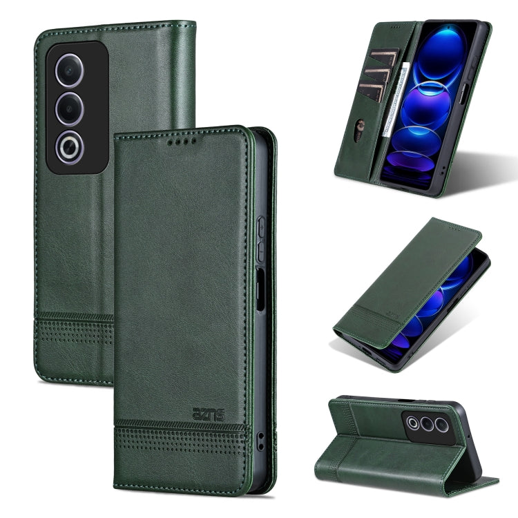 Pour OPPO A3 Energy / A3x 5G AZNS Étui de téléphone en cuir à rabat magnétique texturé veau (Vert foncé)