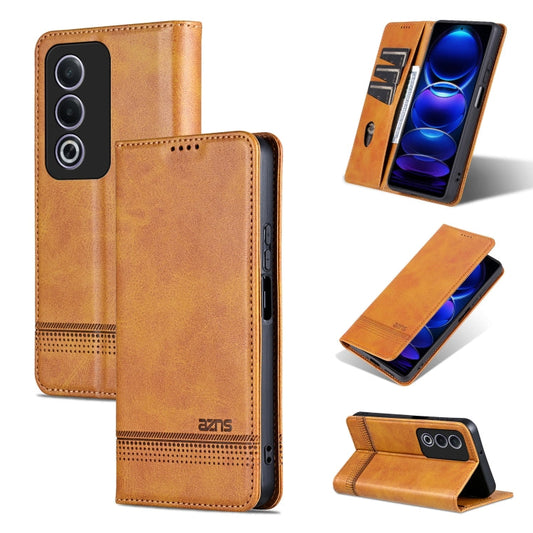 Pour OPPO K12x 5G Global AZNS Étui de téléphone en cuir à rabat texturé veau magnétique (marron clair)