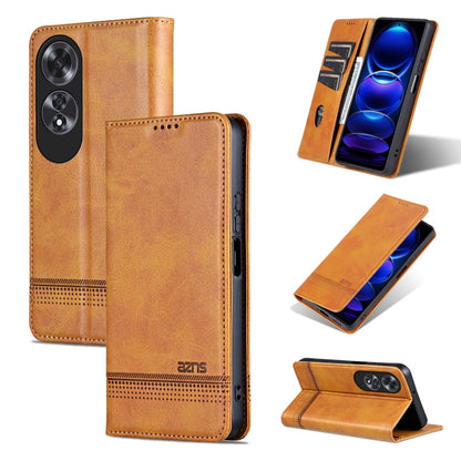 For OPPO A60 4G AZNS Magnetic Calf Texture Flip Leather Phone Case(Light Brown)