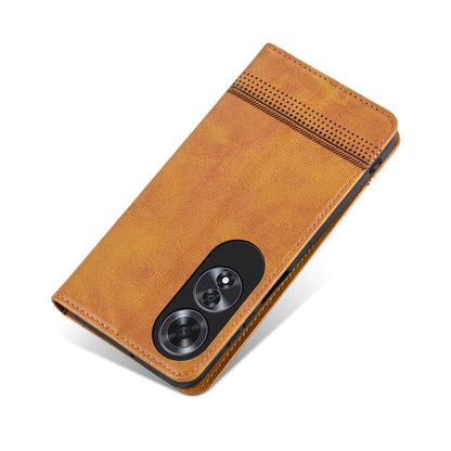 For OPPO A60 4G AZNS Magnetic Calf Texture Flip Leather Phone Case(Light Brown)