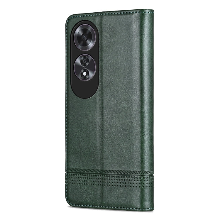 For OPPO A60 4G AZNS Magnetic Calf Texture Flip Leather Phone Case(Dark Green)