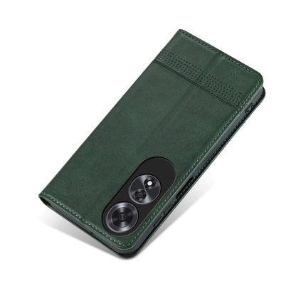 For OPPO A60 4G AZNS Magnetic Calf Texture Flip Leather Phone Case(Dark Green)