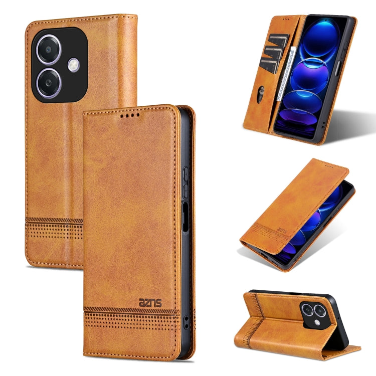 Pour OPPO A3x 4G AZNS Coque de téléphone en cuir à rabat texturé veau magnétique (marron clair)