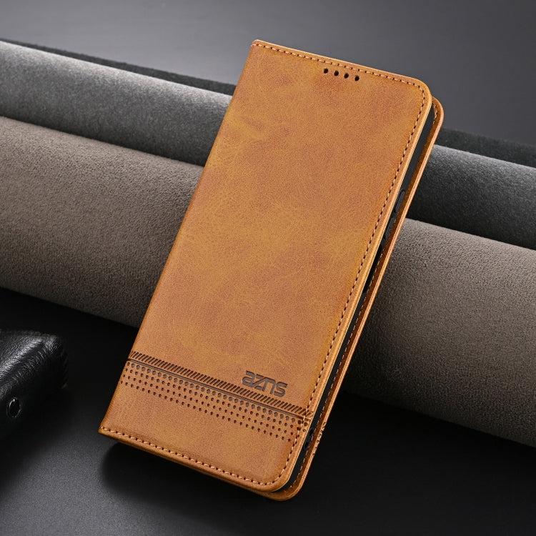 Pour OPPO A3x 4G AZNS Coque de téléphone en cuir à rabat texturé veau magnétique (marron clair)