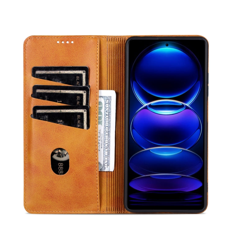 Pour OPPO A3x 4G AZNS Coque de téléphone en cuir à rabat texturé veau magnétique (marron clair)