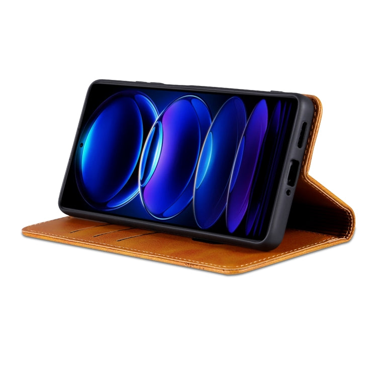 Pour OPPO A3x 4G AZNS Coque de téléphone en cuir à rabat texturé veau magnétique (marron clair)