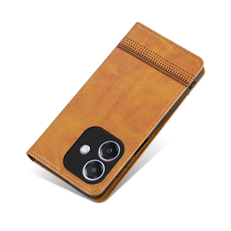 Pour OPPO A3x 4G AZNS Coque de téléphone en cuir à rabat texturé veau magnétique (marron clair)