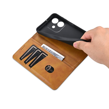 Pour OPPO A3x 4G AZNS Coque de téléphone en cuir à rabat texturé veau magnétique (marron clair)
