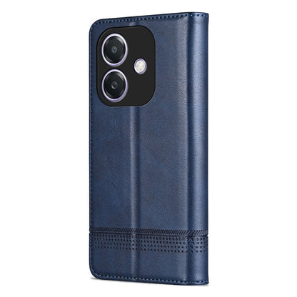 For OPPO A3x 4G AZNS Magnetic Calf Texture Flip Leather Phone Case(Dark Blue)