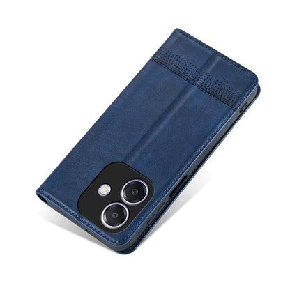 For OPPO A3x 4G AZNS Magnetic Calf Texture Flip Leather Phone Case(Dark Blue)