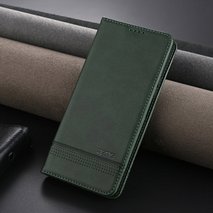 For OPPO A3x 4G AZNS Magnetic Calf Texture Flip Leather Phone Case(Dark Green)